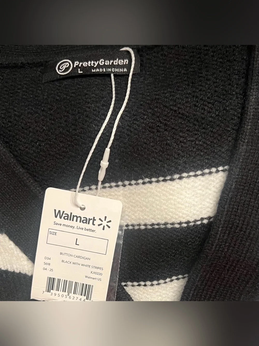 PrettyGarden Women Heavyweight Front Buttoning Cardigan Large Black & White NWT